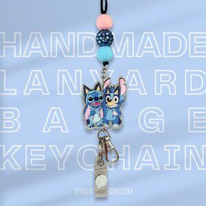 Stitch Blue Dog Onesie Badge Lanyard | Cute Badge Holder | Nurse | Teacher